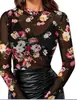 Camiseta base de malla floral con encaje, manga larga, estampada, estilo europeo y americano, ajuste ceñido, superventas transfronterizo de Amazon 2026 para mujer