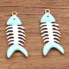 8 Colores 12x30 mm Acero Inoxidable Esmalte Dorado Goteo de Aceite Colgante de Animal Colgante de Espina de Pescado Doble Cara Accesorios para Joyería DIY