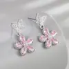 Brincos de Borboleta e Flor de Zircônia Rosa Frescos e Doces Mais Vendidos Brincos Versáteis de Temperamento de Luxo Leve Alto Padrão Atacado