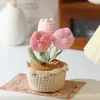 Planta en Maceta de Tulipán Tejida a Mano Terminada Adornos para el Hogar Flor Artificial Tejida Tulipán Gordito Ganchillo de Lana