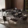 Mesa de Comedor Minimalista de Mármol Estilo Italiano, Juego de Mesa y Sillas de Comedor Rectangulares Gruesas de Piedra Ultra Delgadas de Alta Gama para Apartamentos Pequeños