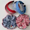 Faixa de Cabelo Vermelha e Azul Plissada Estilo Retrô Coreano com Aba Larga, Presilha Artística de Menina de Nicho, Elástico de Cabelo, Scrunchie Acessório de Cabelo