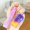 Chaveiro Criativo de Caneca de Chá de Leite Acrílico Pingente de Areia Movediça Líquida de Xícara de Café Acessório Exquisito e Fofo Decoração de Mochila