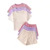 Comercio Exterior Transfronterizo Estilo Europeo y Americano Conjunto de Seis Piezas de Ropa para el Hogar de Verano para Mujer Camiseta de Color Sólido con Cuello Redondo y Pantalones Cortos Pijama