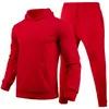 Conjunto unisex casual de otoño e invierno de 220 g, talla europea, color liso, conjunto de dos piezas de sudadera holgada de forro polar y pantalones de chándal