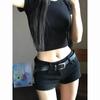 Shorts de Mezclilla Negros de Tiro Bajo para Mujer Verano Bolsillo Cadera Y2K Subcultura Ligera Pantalones Cortos Calientes Estilo Americano Chica Caliente Pantalones Elásticos