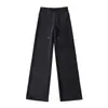 Calças Femininas de Moletom Grosso Estilo Americano com Cordão, Cintura Alta, Perna Larga, Caimento Versátil para Ioga e Esportes, Comprimento Total