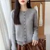 Cárdigan de punto 100% lana pura para mujer, casual y adelgazante, suéter cálido para capa base, abrigo, top, moderno