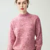 Suéter de cachemira teñido en degradado para mujer, cuello semi alto, jersey grueso de tres hilos, top de hilo floral, camiseta básica de corte holgado