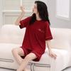 Pijama de Encaje Modal Rojo Grande para Boda 2025 para Mujer Verano Fresco Delgado Traje para Usar por Fuera