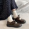 Saia estilo francês vintage sola grossa sapatos pequenos de couro sapatos femininos 2025 novos sapatos de boca rasa com laço primavera e outono Mary Jane