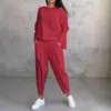 2026 Nuevo Conjunto de Ropa para Mujer de Comercio Exterior Transfronterizo Europeo y Americano, Color Sólido, Cuello Redondo, Manga Larga con Pantalones de Bolsillo para Mujer