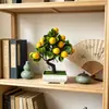 Planta en maceta de árbol frutal artificial de 17 ramas para decoración de mostrador de sala de estar, bonsái de fruta de la fortuna, maceta de planta verde de escritorio para Año Nuevo