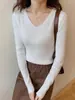 Nuevo suéter de punto de manga larga para mujer talla grande, color liso, versátil, ajustado, ceñido