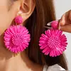 Joyería de Estilo Europeo y Americano, Pendientes de Girasol de Rafia Hechos a Mano, Pendientes Grandes Exagerados de Flor, Joyería de Estilo Festivo al por Mayor