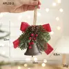 Campana de Metal Hierro Lazo Fruta Roja Rama de Pino Piña Adorno Colgante Decoración de Puerta Decoraciones de Navidad Adorno Colgante para Árbol de Navidad
