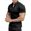 Camisa de Manga Corta Lisa Nueva para Hombre Verano 2025 Corte Delgado Transpirable Moda Masculina para Músculos Ropa Casual para Hombre