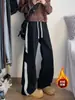 Pantalones de mezclilla a rayas para hombre, otoño e invierno, nuevos pantalones rectos de pierna ancha, ajuste holgado, forrados de polar, pantalones largos de marca de moda para hombre