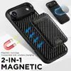 Funda de Carga Inalámbrica Adecuada para iPhone 18 Promax, Funda de Cuero con Ranura para Tarjeta y Patrón de Fibra de Carbono Magsafe Dos en Uno