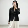 Chamarra Miyake para mujer para otoño y primavera, súper elegante, con cuello camisero, cierre de cremallera, material grueso, adecuada para ir al trabajo, cárdigan sudadera casual versátil, moderno