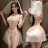 Lencería Sexy Manyan, Falda de Gasa Suave con Encaje Femenino, Bata de Noche, Transparente Pura Deseo Uniforme de Novia de Boda 100643