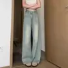 Pantalones vaqueros anchos lavables para mujer de cuatro estaciones, pantalones rectos de verano finos de cintura alta, pantalones de pierna ancha plisados para mujer petite hasta el suelo