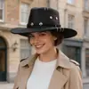 Sombrero Vaquero Occidental de Cuero Sintético Vintage Desgastado y Agrietado con Ala Ancha para Protección Solar, Actuaciones y Vacaciones