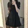 Vestido de Fada Preto Super Fada Estilo Little Mori Vestido de Primeiro Amor Estilo Universitário Gola Boneca Aparência Alta e Magra Cintura Apertada Feminina