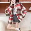 Casaco de lã escovado engrossado mulheres de inverno design artístico camisa menina gordinha plus size solto manga comprida top xadrez