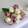 Buquê de 12 Rosas Artificiais para Adereços de Fotografia de Casamento e Decoração de Sala de Estar