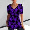 Camiseta de cuello en V directa de fábrica para mujer, top de manga corta de verano, ropa con patrón de flores Harajuku, camiseta linda casual