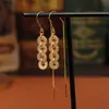 Pendientes Largos con Borla de Moneda de Cobre Dorado, Nuevo Diseño Estilo Chino, Pendientes de Moneda Antigua de Cinco Emperadores, Pendientes para Transmisión en Vivo