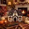 Decoración 2D de Halloween Otoño Acción de Gracias Pueblo de Casa Embrujada de Madera Adorno de Mesa Decoración Navideña para el Hogar de Otoño