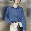 Foto Real de Jaqueta Camisa Jeans Azul para Mulheres, Outono 2025 Versátil Vintage Corte Solto para Figuras Baixas, Manga Longa, Outros