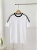 Camiseta de Manga Corta de Algodón Puro de Peso Pesado 250 g para Mujer, Estilo Pareja Verano 2026, Top de Color Sólido con Tres Rayas Estilo Retro Americano para Hombre