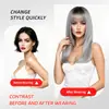 Peruca atmosférica estilo europeu e americano transfronteiriço, com cor degradê, para mulheres, aplique completo com franja, cabelo preto longo e liso, peruca ligeiramente ondulada, cabeça inteira