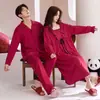 [100% Algodón] Nueva colección de otoño: pijamas de pareja rojos, camisón de noche de bodas de manga larga para mujer y ropa cómoda para estar en casa para el año de nacimiento