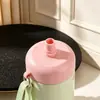 Nueva taza termo de acero inoxidable con diseño de cachorro de dibujos animados y asa, taza de agua portátil para estudiantes, taza termo de alta estética en colores caramelo