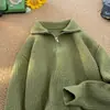 Suéter com meio zíper para homens, estilo coreano, caimento solto, pulôver simples com gola de lapela, peça de tricô de cor sólida de alta qualidade