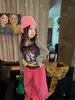 Weiniguo 2026 Otoño Nueva Ropa para Niños: Conjunto de 2 piezas para niña: Camisola de encaje estilo coreano con dibujos + Camiseta gris