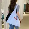 Set Bolsa de Lona Rayada Doble Cara Estilo Coreano Moda Bolso Tote Casual Bolso de Hombro Simple Versátil Gran Capacidad