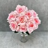 Flores artificiales, ramo de rosas de diamante de 9 cabezas, rosas artificiales con hojas, para decoraciones de boda y decoración del hogar