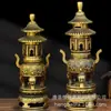 Quemador de Incienso de Cobre Adornos Cobre Puro Doble Dragón Jugando con Perlas Torre de Tres Pisos Estufa Templo Artesanías de Templo Adornos