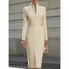 2026 Novo Estilo Europeu e Americano Amazon Slim Fit Cor Sólida Gola Alta Manga Longa Elegante Vestido para o Trabalho