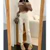 Jeans Feminino Rasgado de Cintura Alta, Corte Reto Estreito Cropped, Novo Estilo Primavera, Emagrecedor, Elástico, Cor Cáqui, Calça Cigarette Petite