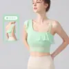 Roupa de Yoga Novo Estilo Sexy Sutiã Esportivo de Um Ombro com Babados e Bojos, Top Fitness de Malha de Secagem Rápida, Cintura Alta
