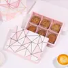 Caja para pastel de luna geométrica rosa con dorado 6 80g Caja para empaque de soufflé Festival de Medio Otoño caja de cartón para repostería nieve mei Niang