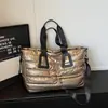 Bolsa de Viaje, Bolsa de Equipaje Ligera, Bolsa Plateada de Gran Capacidad, Bolsa de Algodón de Moda para Mujer, Bolsa Tote, Bolso Cruzado de Mano