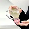 Copo de Vidro Base Montanha Rosa Luxo Leve Alto Padrão Uso Doméstico Alta Aparência com Alça Copo para Beber Suco de Frutas Bebidas Copo de Cerveja
