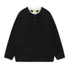 Tejido de punto de dos piezas falsas en capas con cuello americano Henry para Otoño e Invierno, Estilo de ropa de trabajo perezosa, Tejido de punto interior de color liso simple